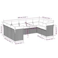 9-delige Loungeset met kussens poly rattan beige - thumbnail