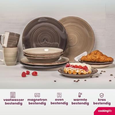 Cookinglife Serviesset Delice Grijs 18-delig / 6 personen - 6 dinerborden, 6 diepe borden en 6 ontbijtborden