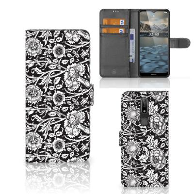 Nokia 2.4 Hoesje Black Flowers Nokia 2.4 Hoesje Black Flowers