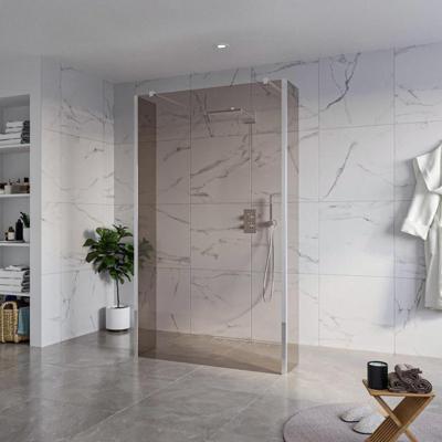 Fortifura Galeria Vrijstaande Inloopdouche - 120x200cm - Rookglas - antikalk - 8mm veiligheidsglas - 2 zijwanden 40cm - wandsteunen en hoekprofielen - Chroom SW927766 2x/SW797944/SW797934 2x/SW358024 2x