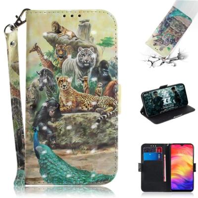 3D gekleurde tekening horizontale Flip lederen draagtas met houder & kaartsleuven & portemonnee voor Huawei P30 (dierentuin)