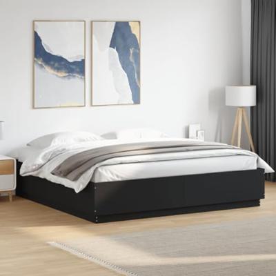Bedframe met LED-verlichting bewerkt hout zwart 200x200 cm