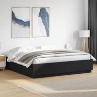 Bedframe met LED-verlichting bewerkt hout zwart 200x200 cm - thumbnail