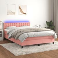 Boxspring met matras en LED fluweel roze 140x190 cm - thumbnail
