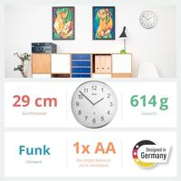 Mebus 19411 Wandklok Zendergestuurd 30 cm Zilver - thumbnail