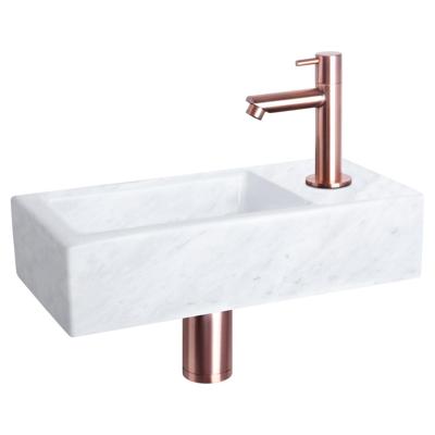 Differnz Helios fonteinset - 37.5x18.5x9.5cm - Rechthoek - 1 kraangat - Recht koperen kraan - Mineraalsteen Marmer 38.401.40