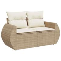 6-delige Loungeset met kussens poly rattan beige - thumbnail