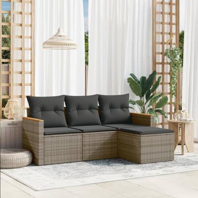 5-delige Loungeset met kussens poly rattan grijs - thumbnail