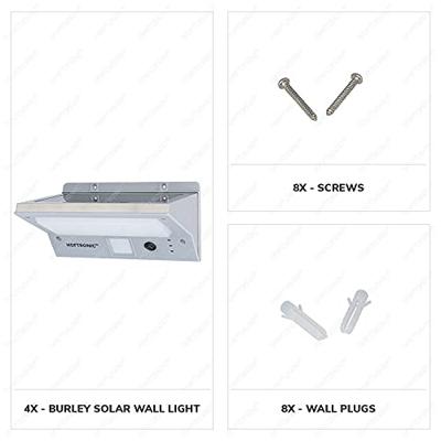4x Burley - LED Solar Wandlamp met bewegingssensor en schemerschakelaar - 3 lichtstanden - 21LEDs - 3000K - IP65 Waterdicht - Solar buitenlamp 4x Burley - LED Solar Wandlamp met bewegingssensor en schemerschakelaar - 3 lichtstanden - 21LEDs - 3000K - IP65 Waterdicht - Solar buitenlamp