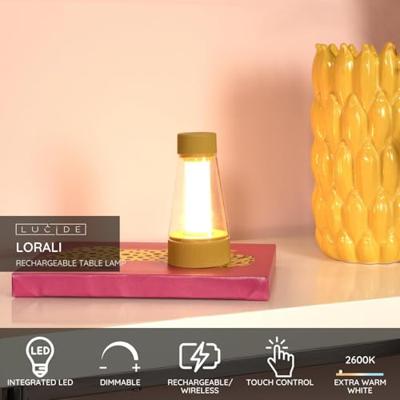 Lucide LORALI - Oplaadbare Tafellamp Binnen/Buiten - Accu/Batterij - Ø 7,7 cm - LED Dimb. - 1x1,2W 2600K/3000K - IP44 - Okergeel
