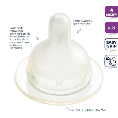 Difrax Flesspeen soft breed medium 2 Stuks