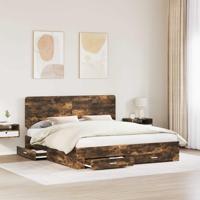 Bedframe met hoofdeinde Gerookt eiken 200 x 200 cm Bewerkt hout - thumbnail