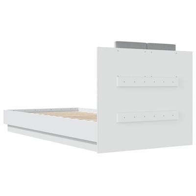 Bedframe met hoofdbord bewerkt hout wit 140x190 cm - thumbnail