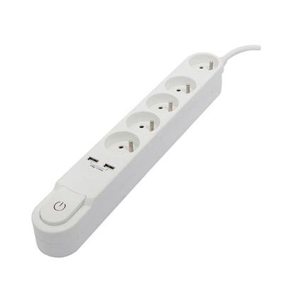 CHACON Stekkerdoos 5 uitgangen 16 A met schakelaar, 2 USB-poorten en kabel 3 m HO5VV-F 3x1,5 mm² zwart - thumbnail
