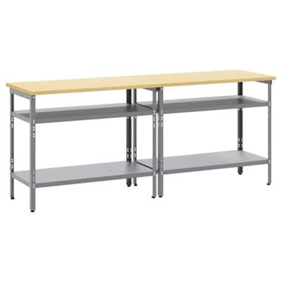 Werkbankset met plank 2 pcs Grijs 200 x 55 x 85 cm Staal