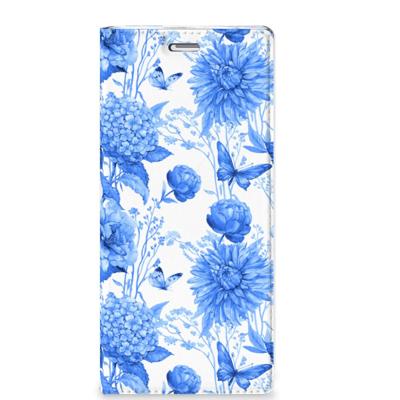 Smart Cover voor Sony Xperia XZ | XZs Flowers Blue Smart Cover voor Sony Xperia XZ | XZs Flowers Blue