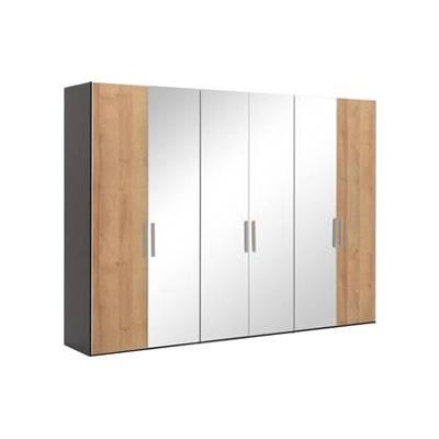 Goossens Kledingkast Easy Storage Ddk, Kledingkast 304 cm breed, 220 cm hoog, 2x draaideur en 4x spiegel draaideur midden