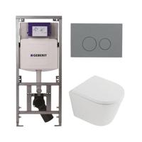 QeramiQ Dely Toiletset - 36.3x51.7cm - diepspoel - rimless - Geberit UP320 inbouwreservoir - softclose toilet zitting 35 mm - bedieningsplaat licht grijs - ronde knoppen - mat wit SW1026254/SW1000767/0701131/SW1102374 - thumbnail