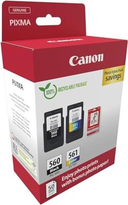 Canon PG-560 + CL-561 Cartridges + GP-501 Fotopapier Inkt