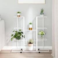 VidaXL Bloemenstandaard met wielen 94,5x24,5x91,5 cm ijzer wit - thumbnail