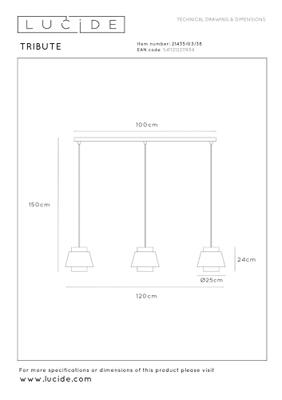 Lucide TRIBUTE - Hanglamp - 3xE27 - Beige