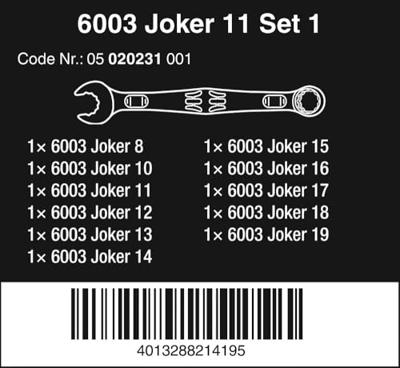 Wera 05020231001 6003 Joker 11 Set 1 Ring-steeksleutelset 11-delig Sleutelbreedte (metrisch) 8 - 19 mm