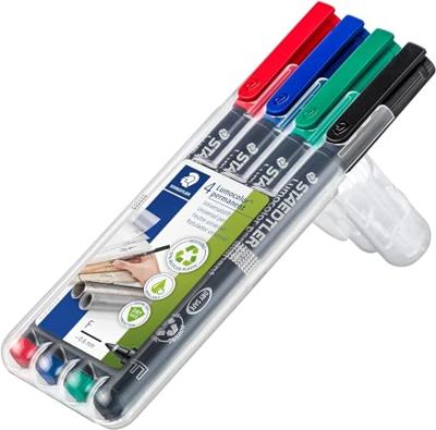 Staedtler Lumocolor permanent F DRY SAFE 318 WP4 Permanent marker Rood, Blauw, Groen, Zwart Watervast: Ja