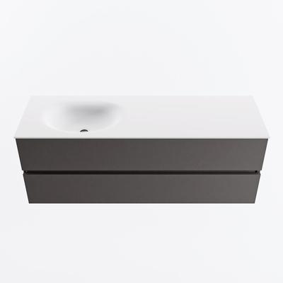 MONDIAZ VICA 140cm badmeubel onderkast Dark Grey 2 lades. Wastafel MOON links zonder kraangat, kleur Talc.