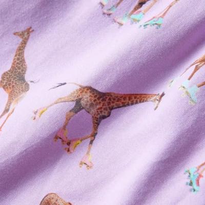 Kinderjurk met mouwen met ruches en trekkoord girafprint 92 lila