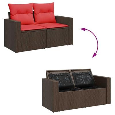 4-delige Loungeset met kussens poly rattan bruin