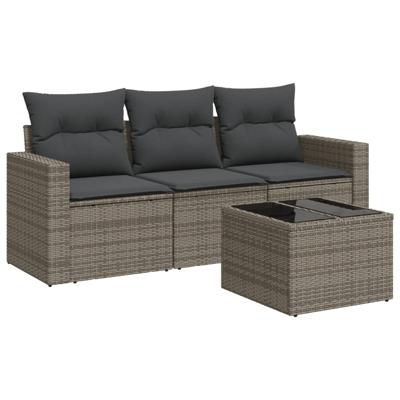 3-delige Loungeset met kussens poly rattan grijs