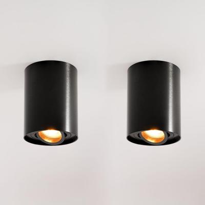 2x Solis nero by LUSENZ - Cilindervormige opbouwspot met enkel lichtaccent en een geborstelde zwarte coating