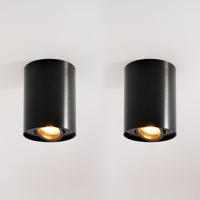 2x Solis nero by LUSENZ - Cilindervormige opbouwspot met enkel lichtaccent en een geborstelde zwarte coating - thumbnail