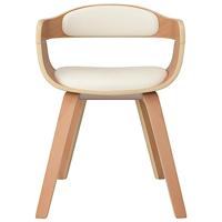Eetkamerstoel kunstleer en gebogen hout crmekleurig - thumbnail
