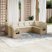 10-delige Loungeset met kussens poly rattan beige - thumbnail
