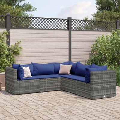 6-delige Loungeset met kussens poly rattan grijs