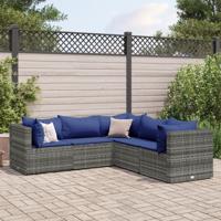 6-delige Loungeset met kussens poly rattan grijs - thumbnail