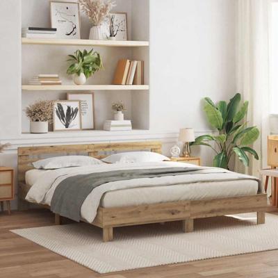Bedframe artisanaal eikenkleurig 200 x 200 cm Bewerkt hout