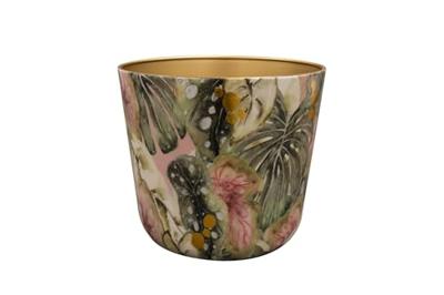 TS Collection bloempot monstera kunststof, metaal 21x18cm mystery