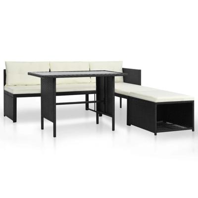 4-delige Loungeset poly rattan zwart