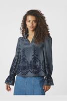 Neo Noir Blouse Amara Stripe Emb | Navy - thumbnail