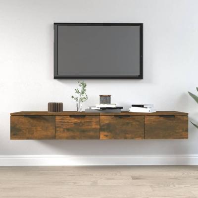 Wandkasten 2 st 68x30x20 cm bewerkt hout gerookt eiken