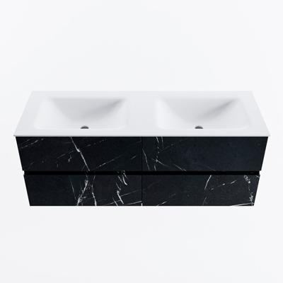 MONDIAZ VICA 130cm badmeubel onderkast Marquina 4 lades. Wastafel CLOUD dubbel zonder kraangat, kleur Talc.