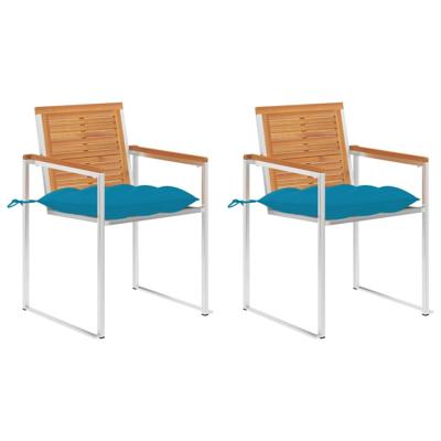 Tuinstoelen 2 st met kussens massief acaciahout en staal