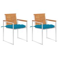 Tuinstoelen 2 st met kussens massief acaciahout en staal - thumbnail