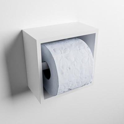 MONDIAZ Easy Toiletrolhouder CUBE 160 solid surface 16x8,6cm kleur Talc. Geschikt voor op en inbouw.