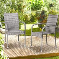 Polyrattan Stapelstoel Comfort Set van 4 kleur Grijs - thumbnail