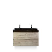 Maxx XL Badmeubelset 100 cm - Craft Oak - Wastafel Lucca 2 kraangaten - thumbnail