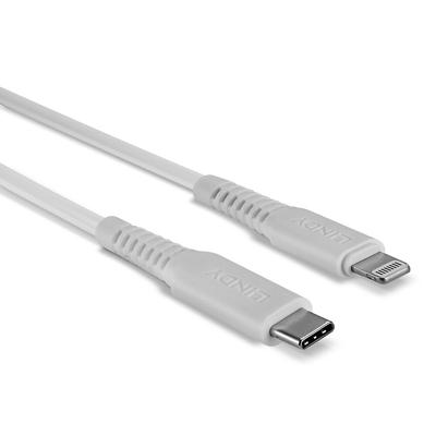 LINDY 31318 USB-kabel USB 2.0 Apple Lightning stekker, USB-C stekker 3.00 m Wit