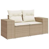 7-delige Loungeset met kussens poly rattan beige - thumbnail